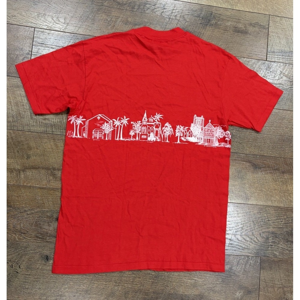 Vintage 80s St. Andrews Priory Honolulu‎ Hawaii Graphic Tee Red Medium Beach - Picture 5 of 8